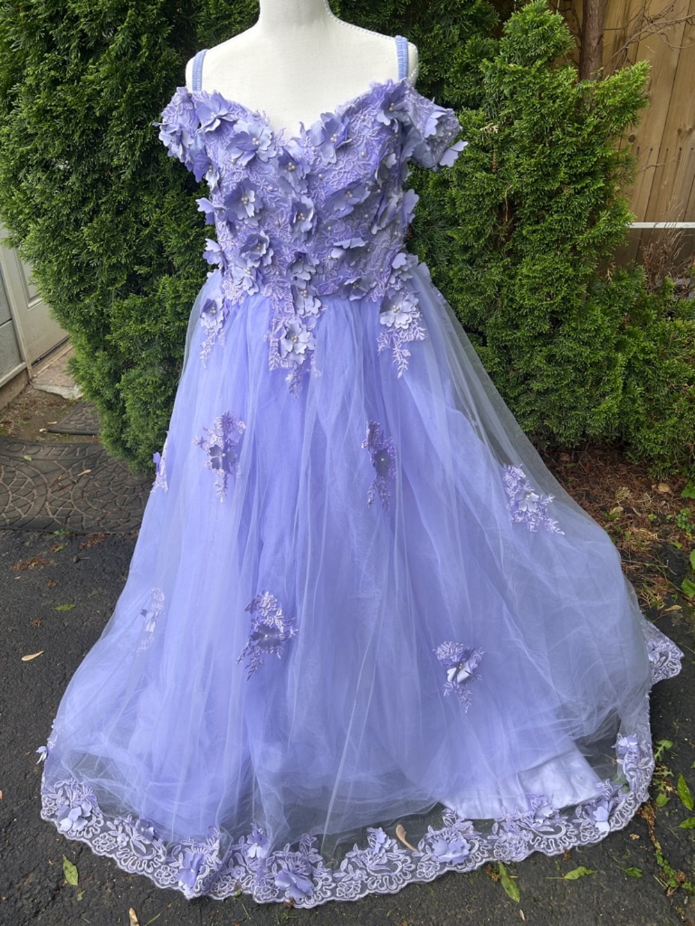 Lavender Off-Shoulder Floral Tulle Prom Gown